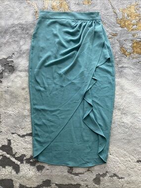 Zara Elegant Teal Ruffled Wrap Midi Skirt. Barely used in great condition!
